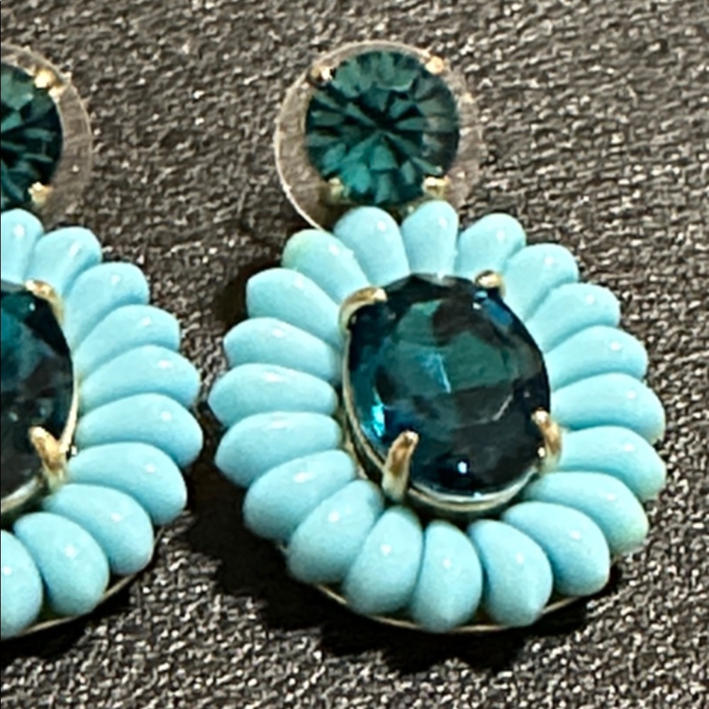 J Crew Blue Floral Rhinestone Drop Earrings - Picture 4 of 13